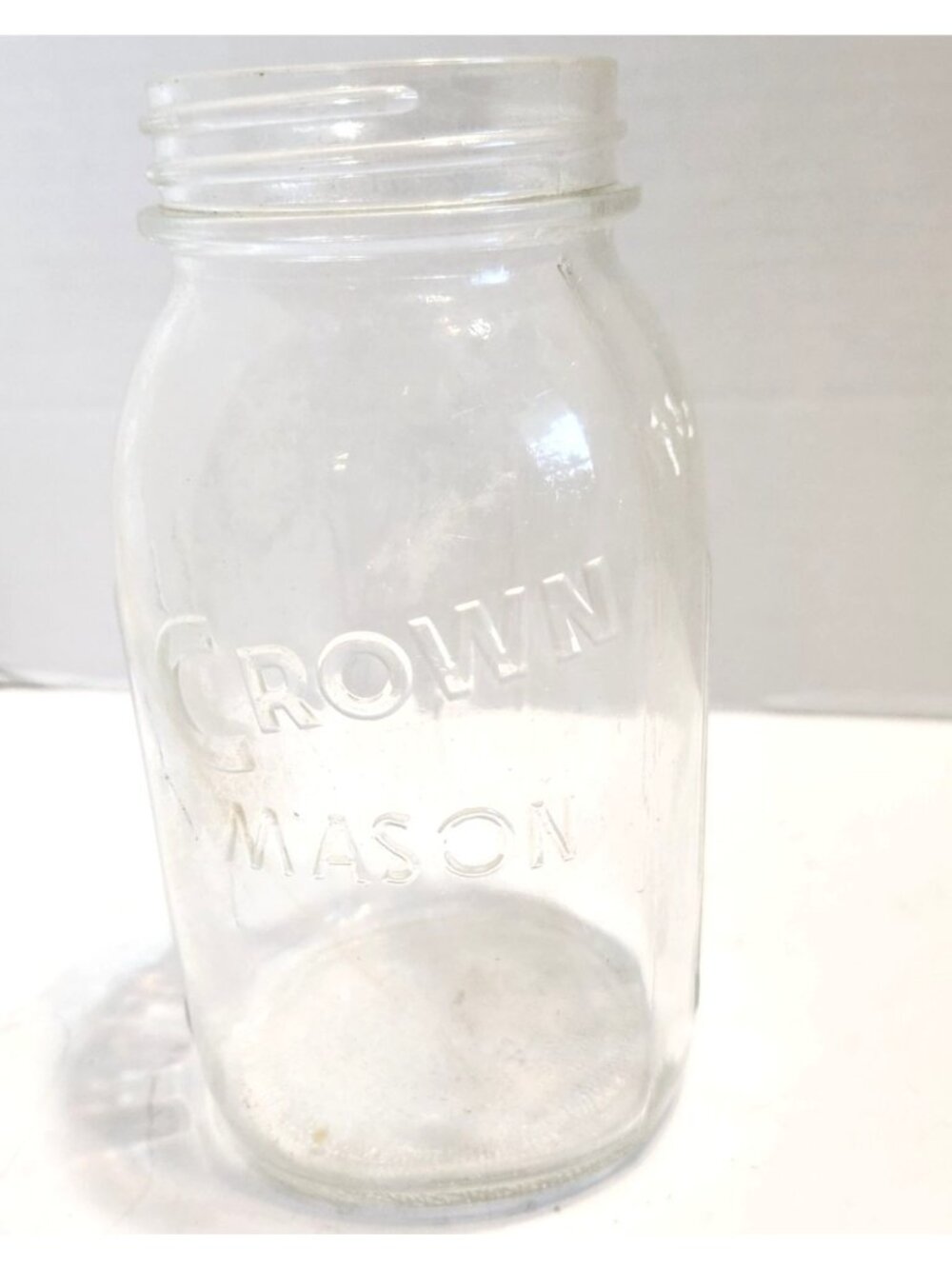 Vintage Crown Mason Glass Jar Embossed Logo Clear Quart Size #47 and #1 READ